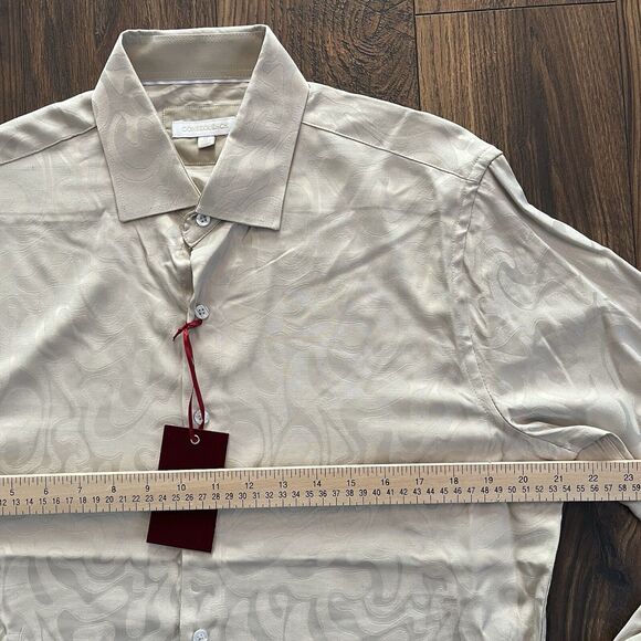 CONSEQUENCE MENS BUTTON DOWN SHIRT MEDIUM JACQUARD RAYON BLEND WHITE NWT WHITE - Picture 7 of 11